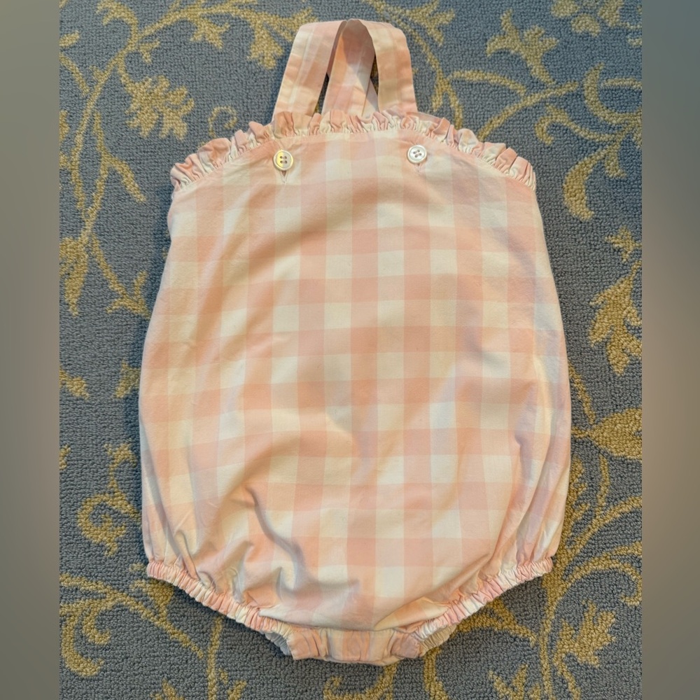 Pink Gingham Baby Bubble Romper with Ruffle Trim